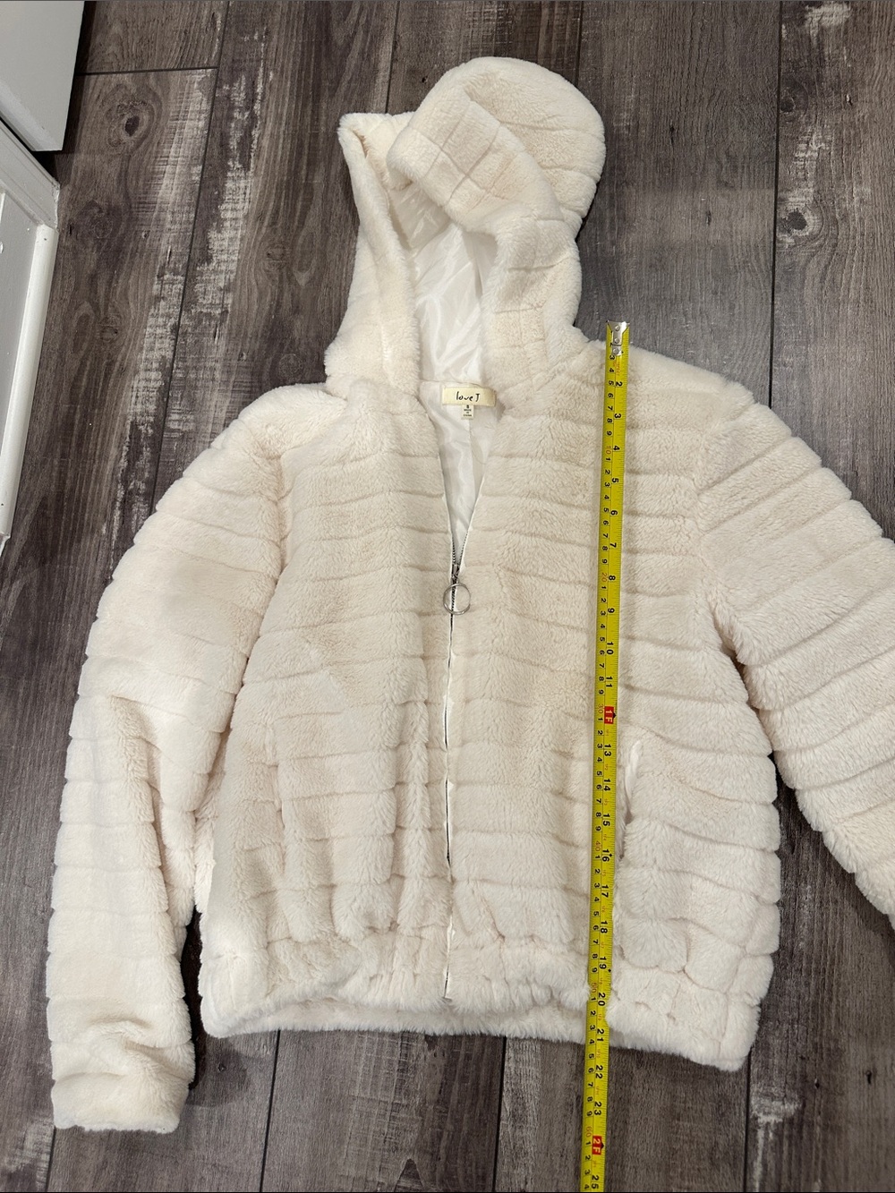 love J Cream Faux Fur Hooded Zip-Up Jacket